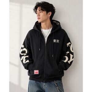Tokyo Laundry Tokyo Japan Hoodie Full Zip Black Y2K Streetwear Mens New